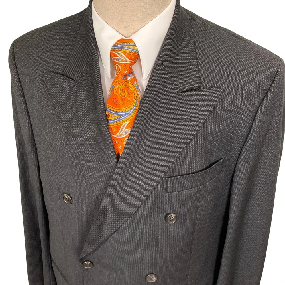 Ralph Lauren Blazer Mens 46 Charcoal Double Breasted Wool Cashmere Classic